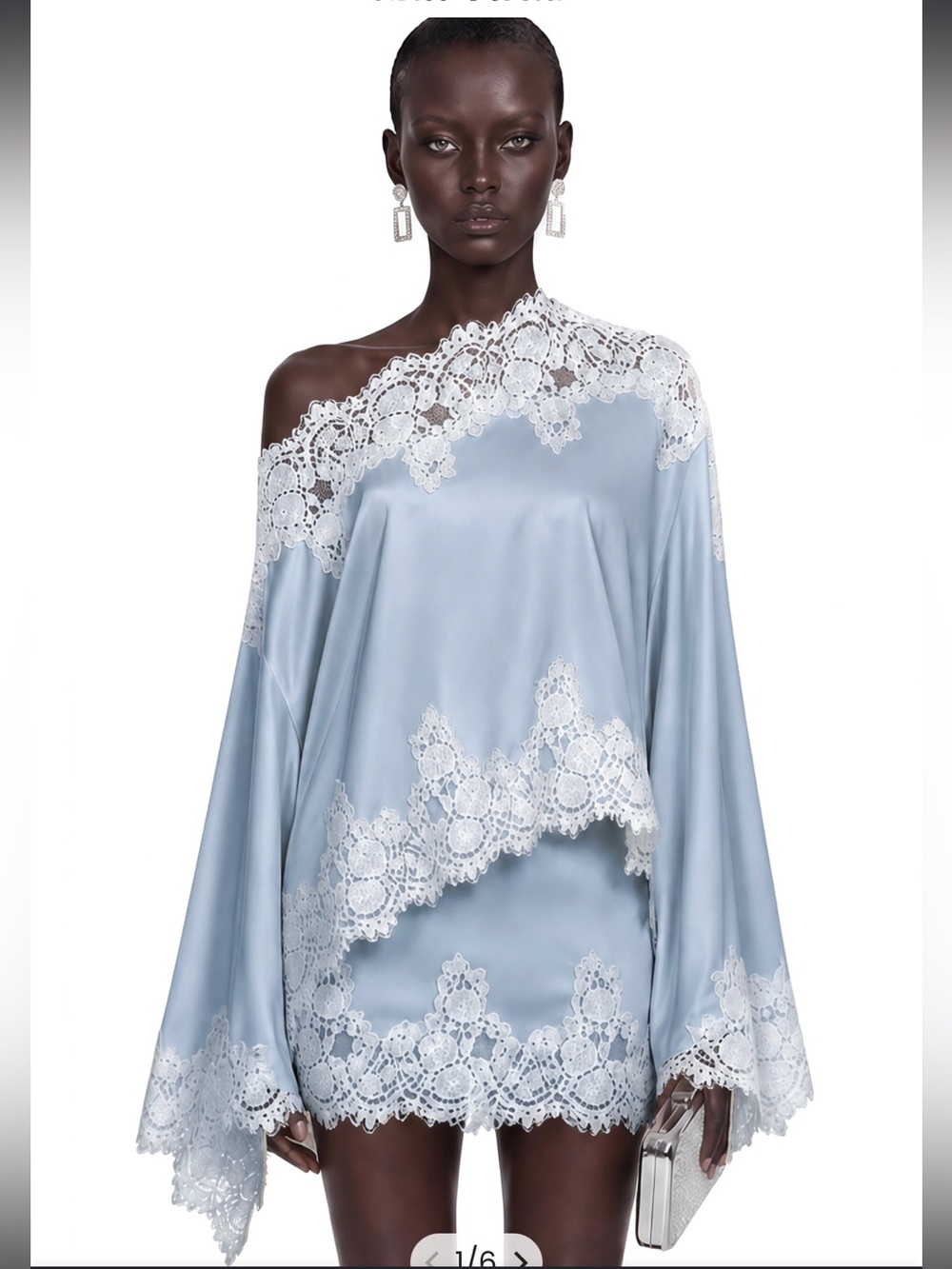 Sophia Blue One-Shoulder Lace-Trim Shirt and Skirt Set Miss Rosier